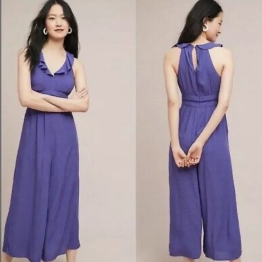 Maeve By Anthropology Justine Syros Polka Dot Jumpsuit blue white